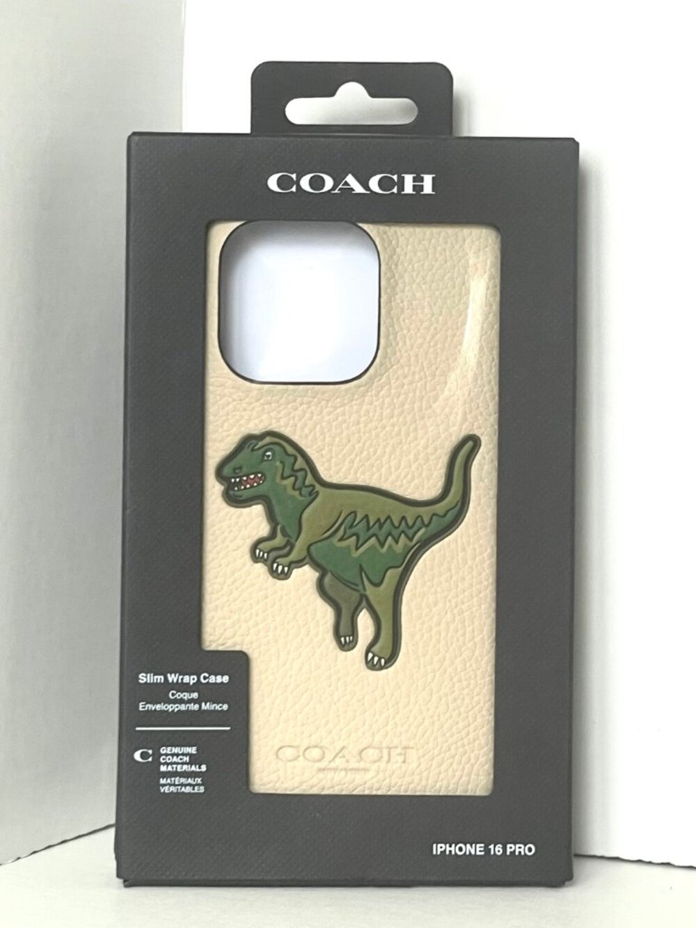 Coach iPhone 16 Pro Case Ivory Pebbled Leather Rexy Embossed Slim Wrap